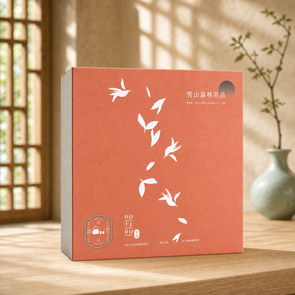 禾茶路六禾菁茗雪山森林茶品禮盒，橘紅色禮盒正面包裝